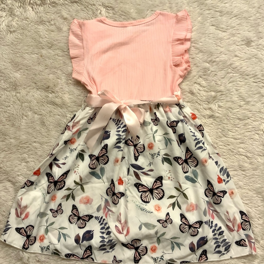 Girls Fly Sleeve Ribbed Butterfly dress - Picture 7 of 8